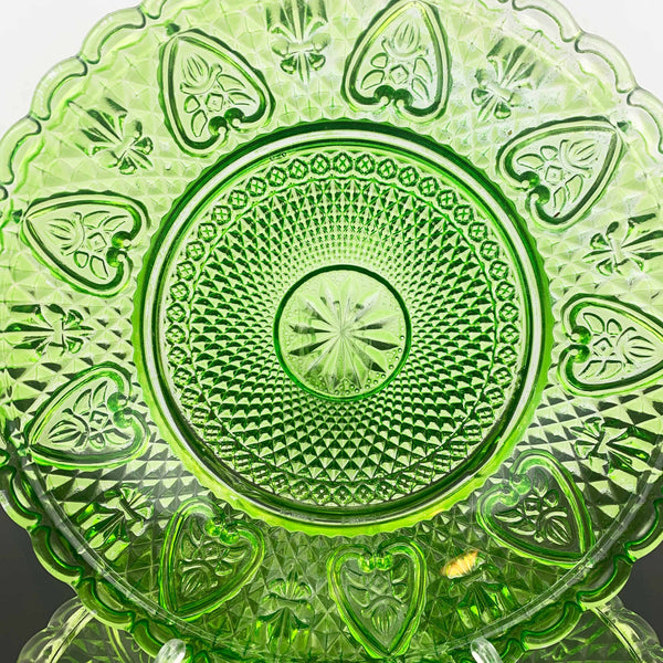 Ivima bright green pressed glass shallow bowl - Set of 2