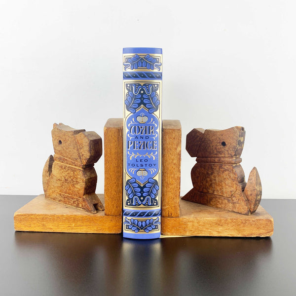 Rustic hand made vintage timber dog bookends