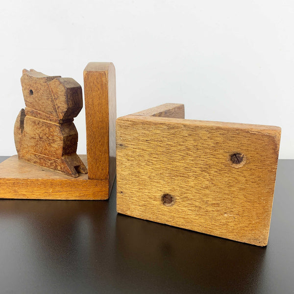 Rustic hand made vintage timber dog bookends