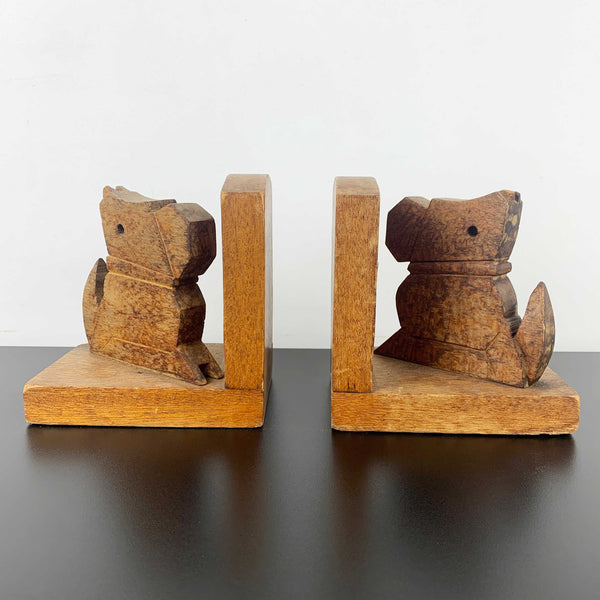 Rustic hand made vintage timber dog bookends