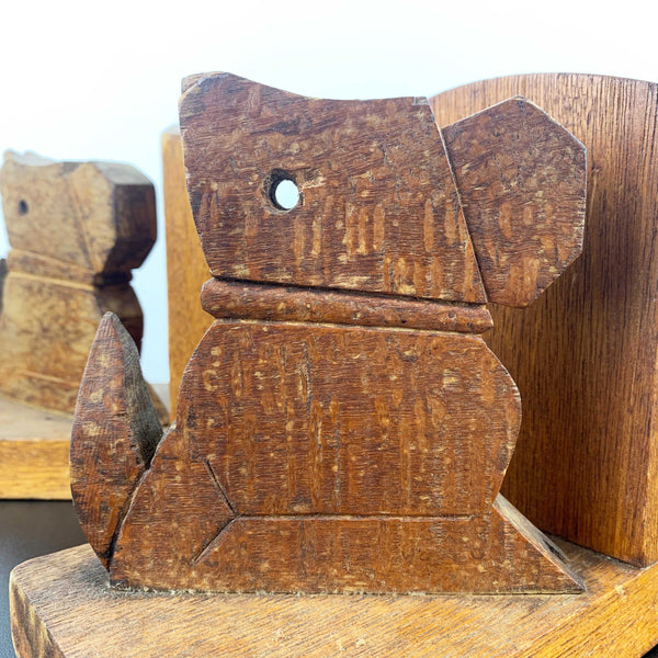 Rustic hand made vintage timber dog bookends