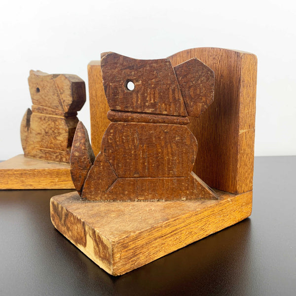 Rustic hand made vintage timber dog bookends