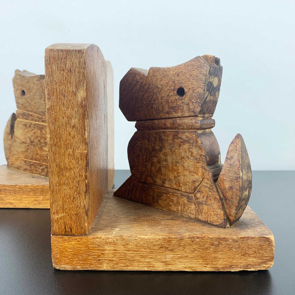 Rustic hand made vintage timber dog bookends