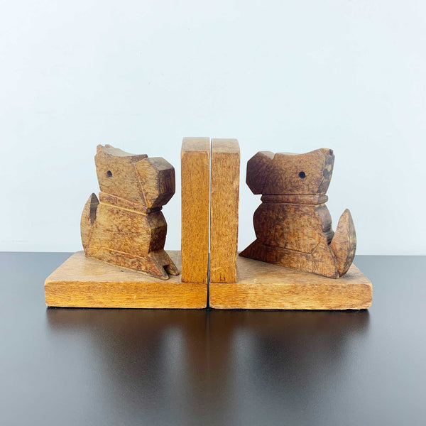 Rustic hand made vintage timber dog bookends