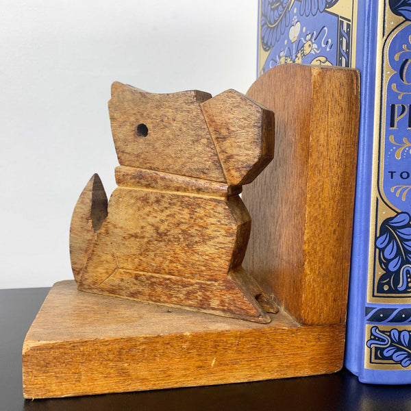 Rustic hand made vintage timber dog bookends