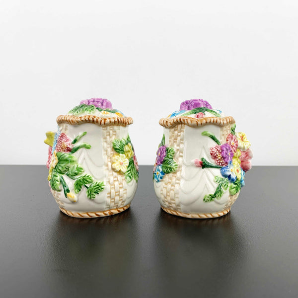Floral majolica style salt and pepper shakers