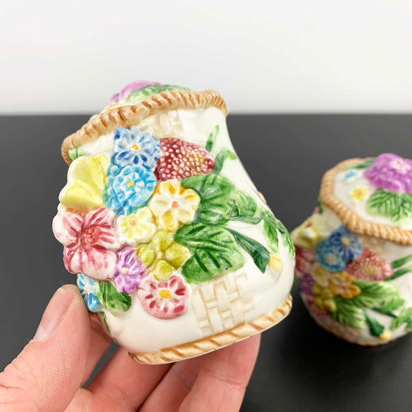 Floral majolica style salt and pepper shakers