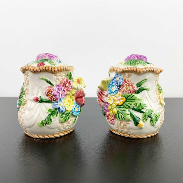 Floral majolica style salt and pepper shakers
