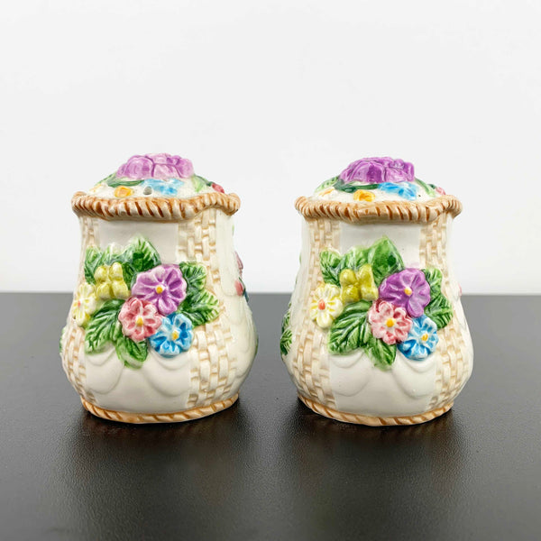 Floral majolica style salt and pepper shakers