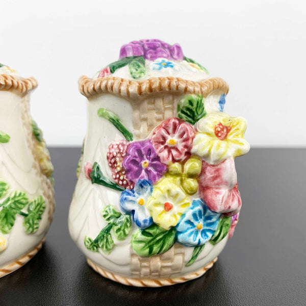 Floral majolica style salt and pepper shakers