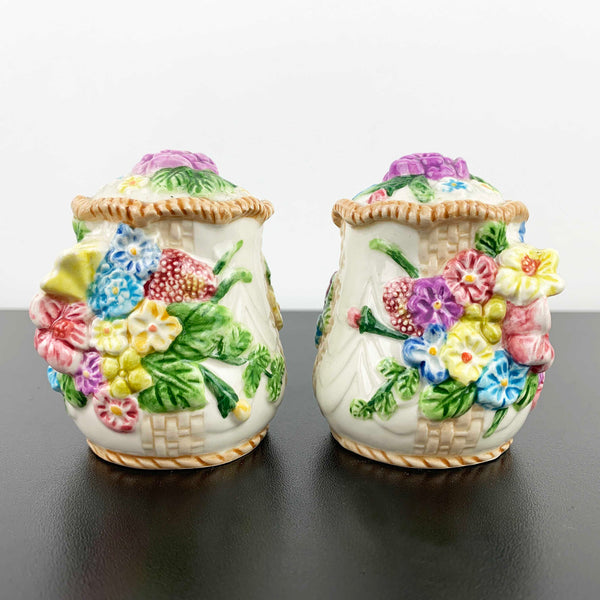 Floral majolica style salt and pepper shakers