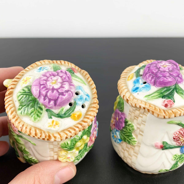 Floral majolica style salt and pepper shakers