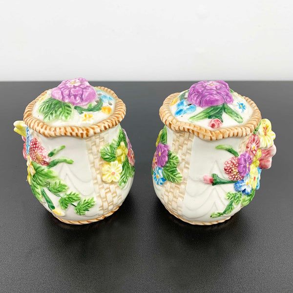 Floral majolica style salt and pepper shakers