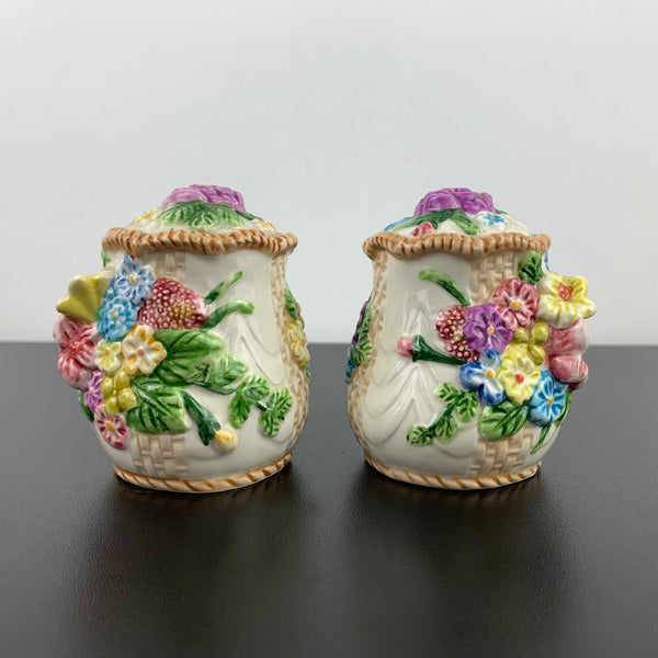 Floral majolica style salt and pepper shakers