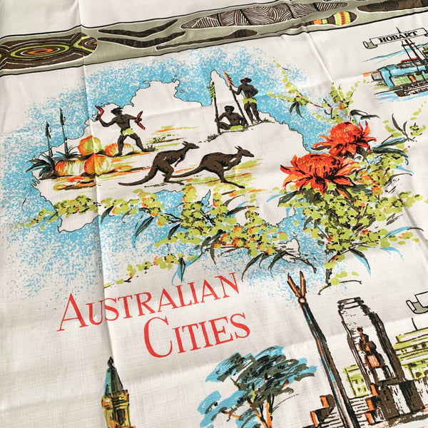 Australian Cities vintage souvenir tablecloth