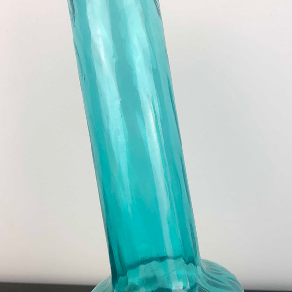 Mid Century Teal 3 Ring Stemmed Glass Vase