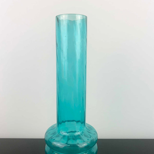 Mid Century Teal 3 Ring Stemmed Glass Vase