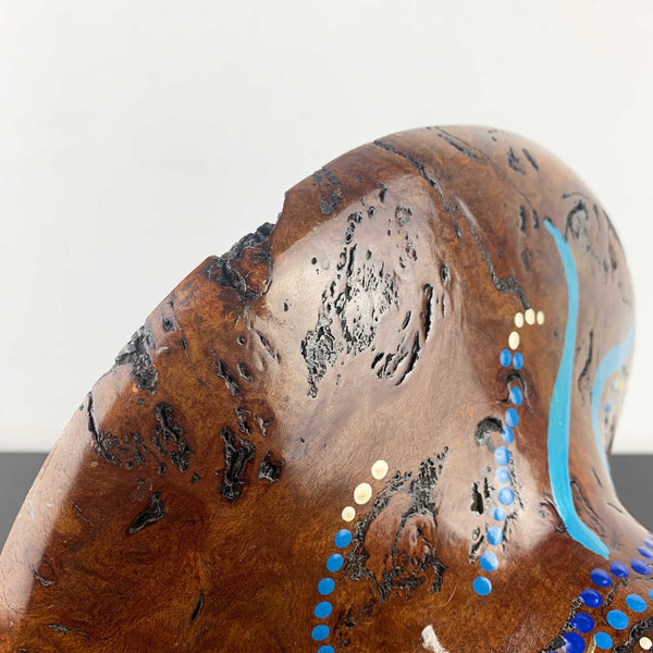 Australia Aboriginal art hand painted Eucalypt wood pedestal bowl