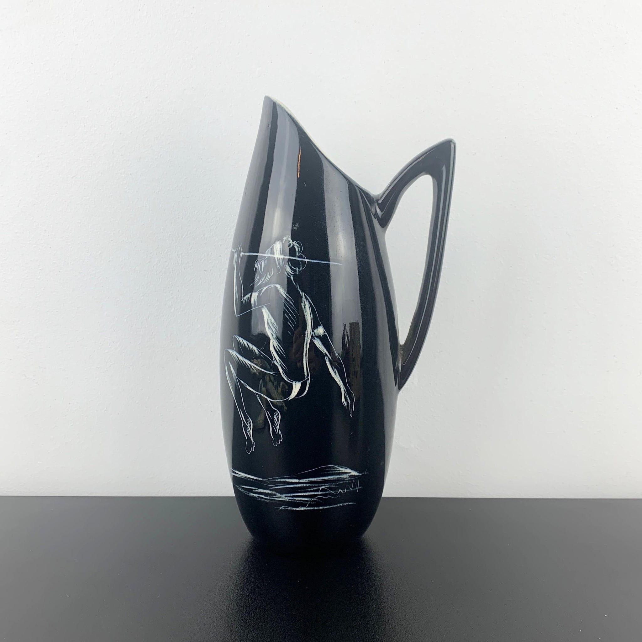 Diana Pottery mid century 'Spear Thrower' in pitcher form