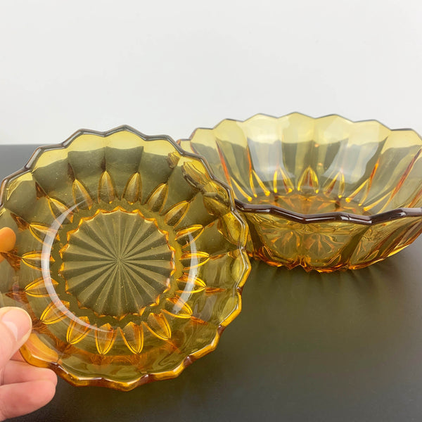 Davidson art deco amber glass bowls Pattern 714 - Set of 2