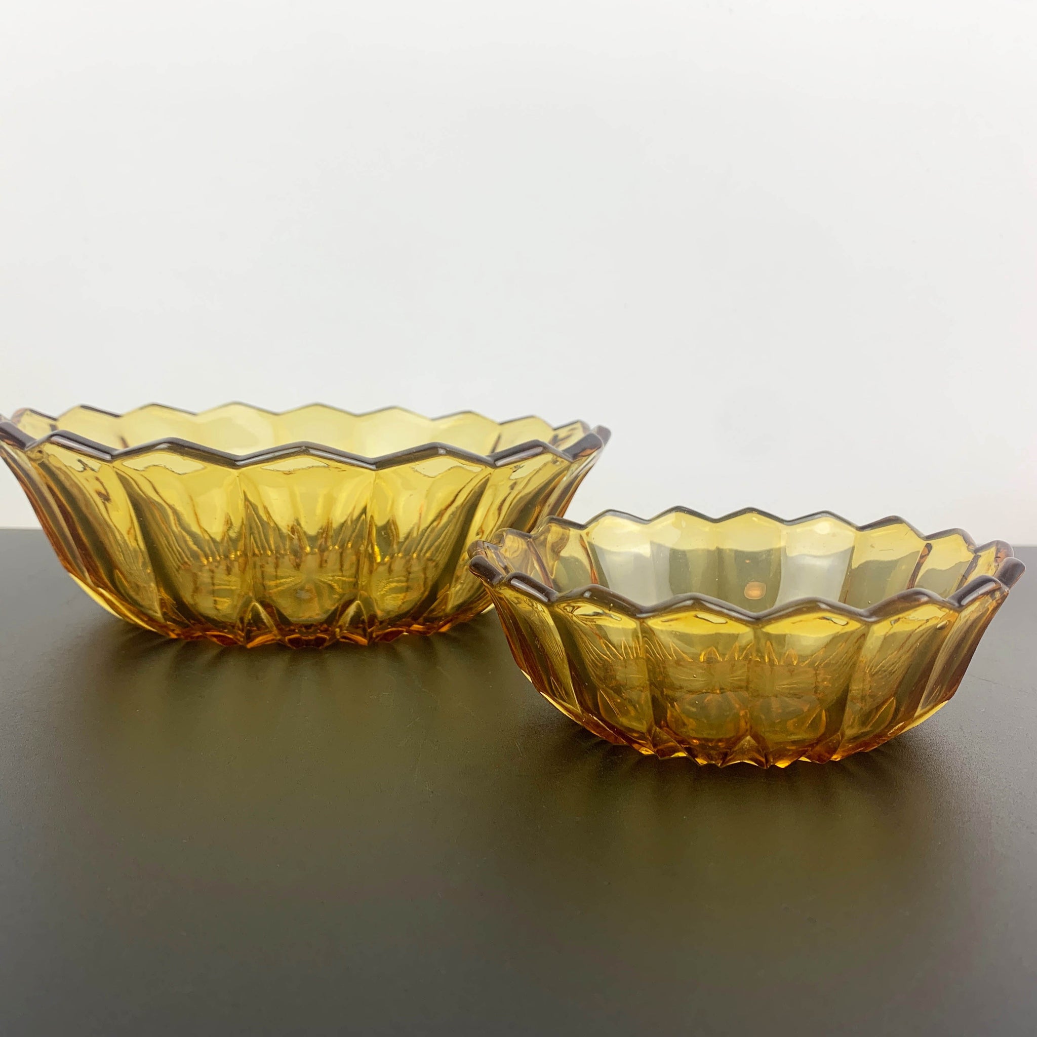 Davidson art deco amber glass bowls Pattern 714 - Set of 2