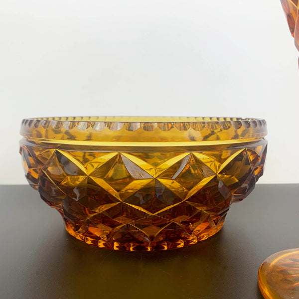 Crown Glass art deco amber glass vase & salad bowl set