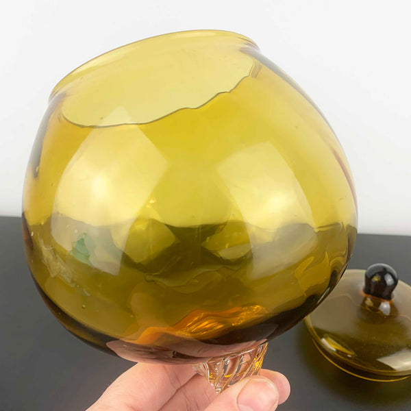 Empoli Lidded Amber Glass Candy Jar