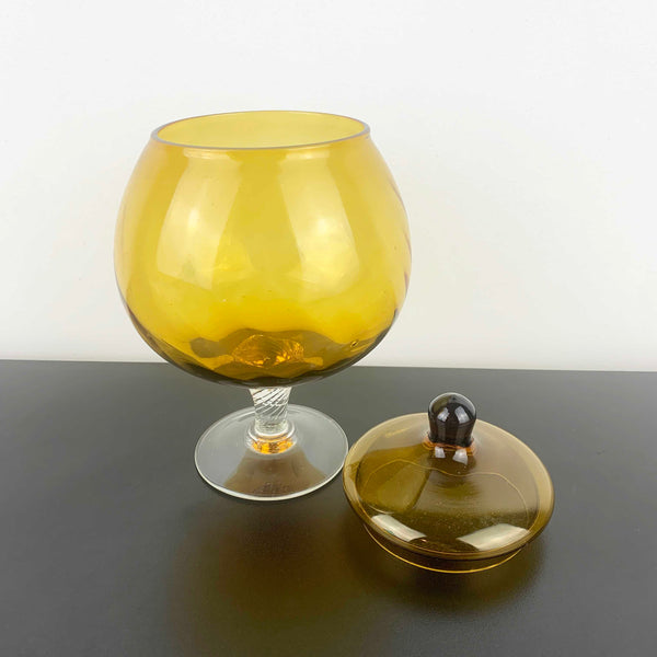 Empoli Lidded Amber Glass Candy Jar