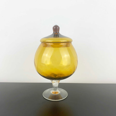 Empoli Lidded Amber Glass Candy Jar