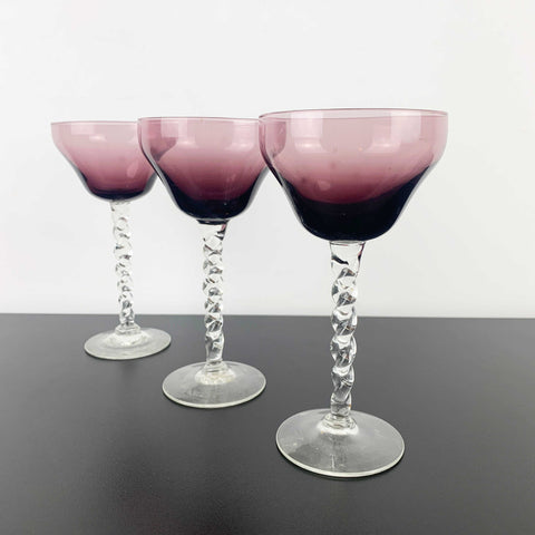 Amethyst aperitif glass with twist rope stem - Set of 3