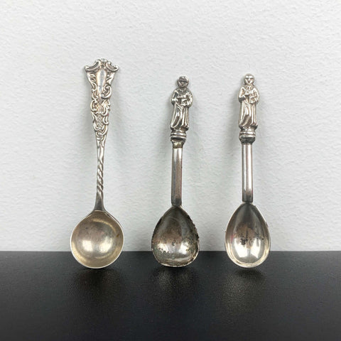 Antique sterling silver salt and condiment spoons - Set of 3