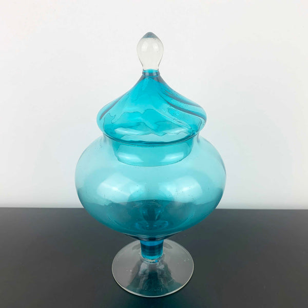 Empoli Lidded Blue Glass Candy Jar