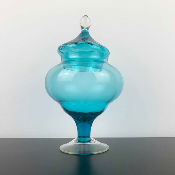 Empoli Lidded Blue Glass Candy Jar