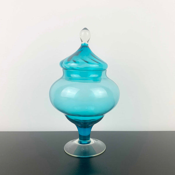 Empoli Lidded Blue Glass Candy Jar