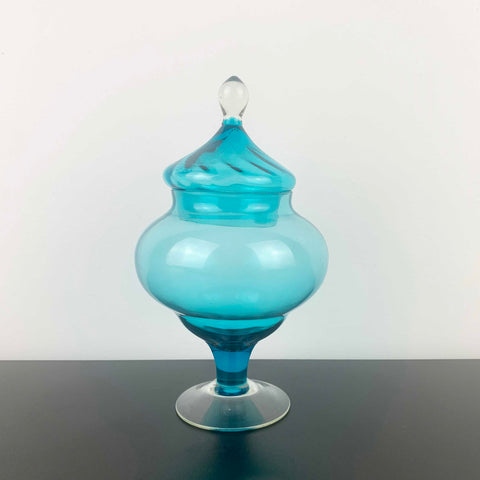 Empoli Lidded Blue Glass Candy Jar