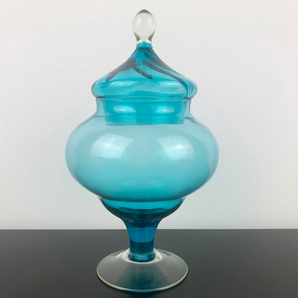 Empoli Lidded Blue Glass Candy Jar