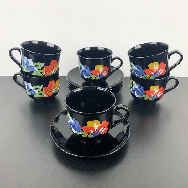 Arcoroc black with bright florals coffee duo - Set of 6