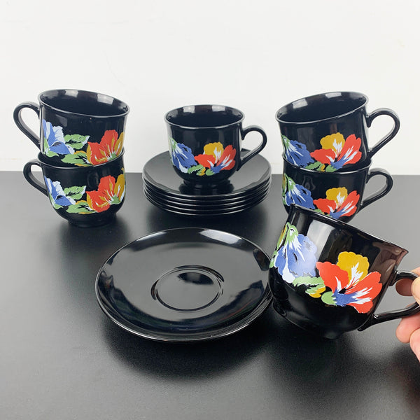 Arcoroc black with bright florals coffee duo - Set of 6