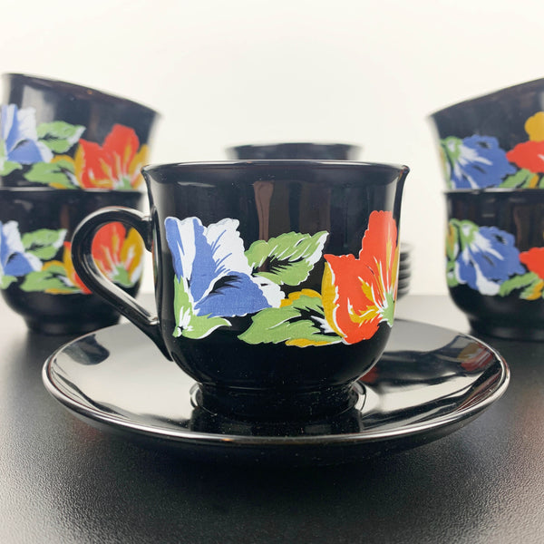 Arcoroc black with bright florals coffee duo - Set of 6