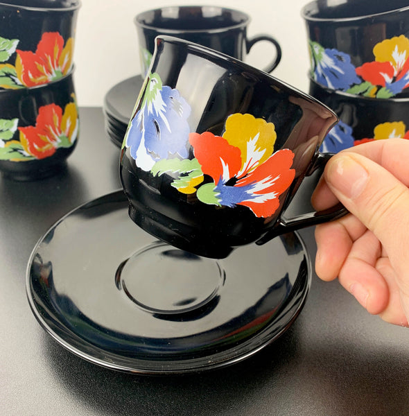 Arcoroc black with bright florals coffee duo - Set of 6