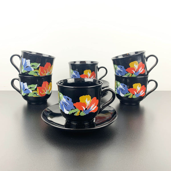 Arcoroc black with bright florals coffee duo - Set of 6