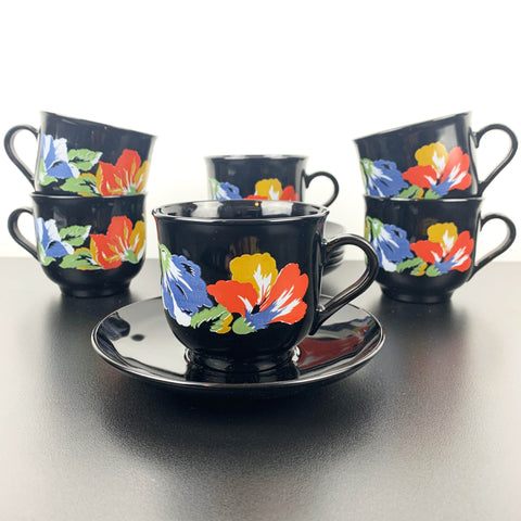 Arcoroc black with bright florals coffee duo - Set of 6