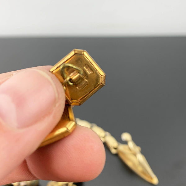 Vintage art deco chain link back cuff links and sweater clip - Set of 3