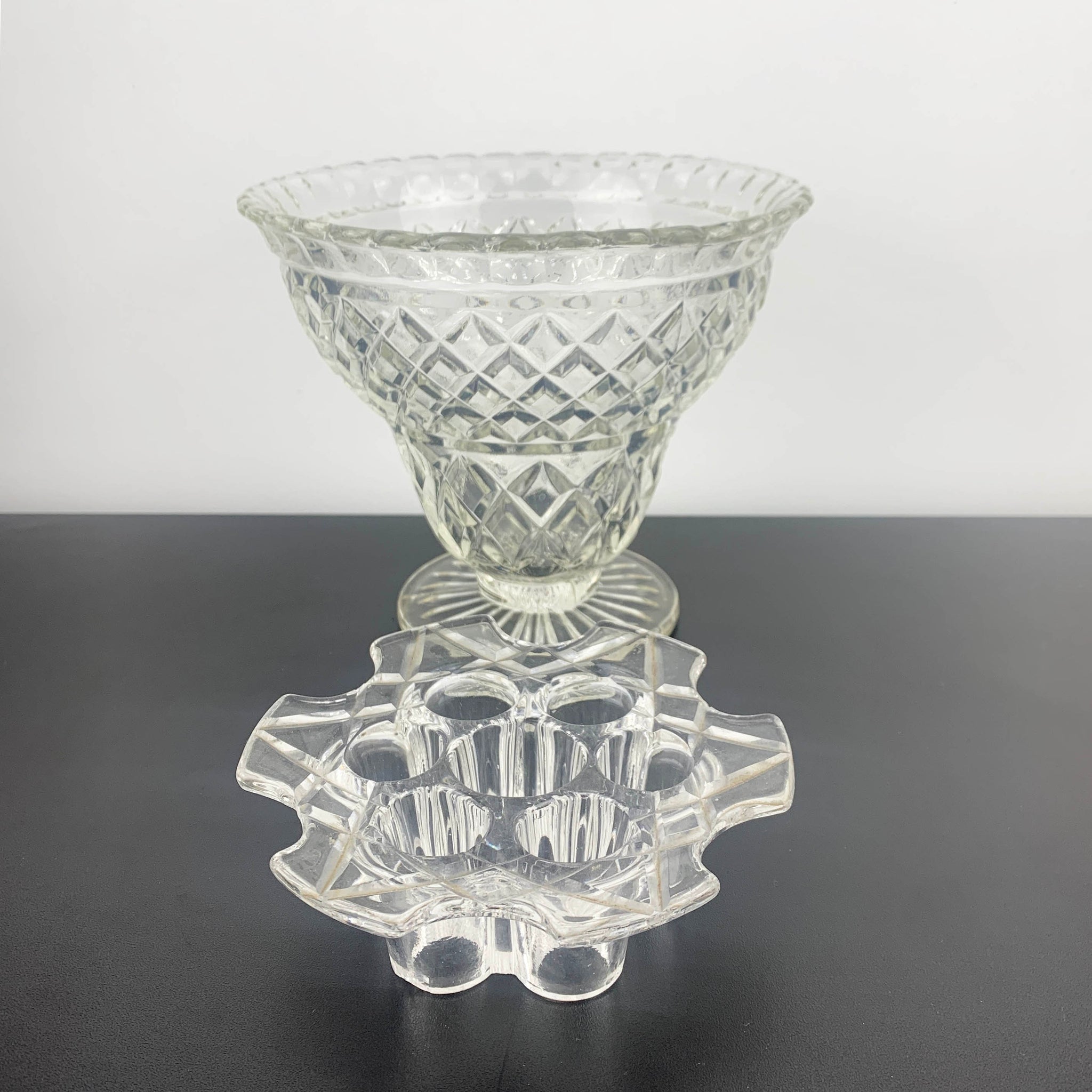 Crown Crystal Art Deco Glass Vase with Flower Frog