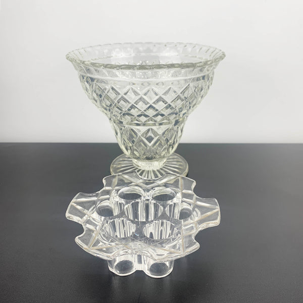 Crown Crystal Art Deco Glass Vase with Flower Frog