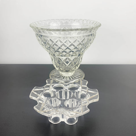 Crown Crystal Art Deco Glass Vase with Flower Frog
