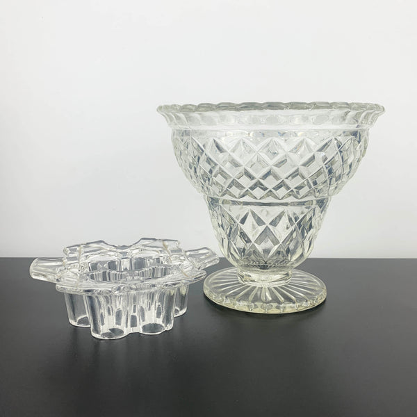 Crown Crystal Art Deco Glass Vase with Flower Frog