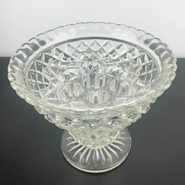 Crown Crystal Art Deco Glass Vase with Flower Frog