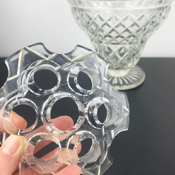 Crown Crystal Art Deco Glass Vase with Flower Frog