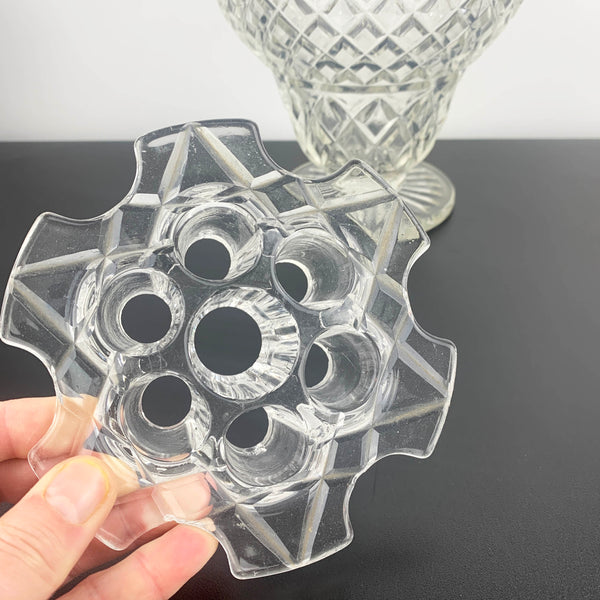 Crown Crystal Art Deco Glass Vase with Flower Frog